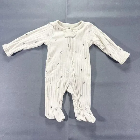 Carters Preemie Baby Ivory Flower One Piece Zip Up