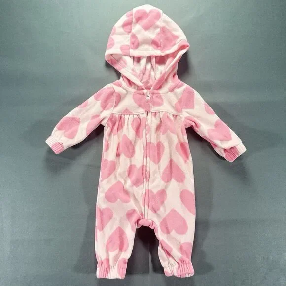 Baby Girl Clothes New Carter's Newborn Pink Fleece Heart Hooded Outfit