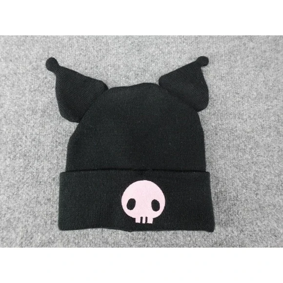 Sanrio Kuromi Beanie Hat Unisex OS Black Good Jester‎ Ears Pink Skull Knit Hat