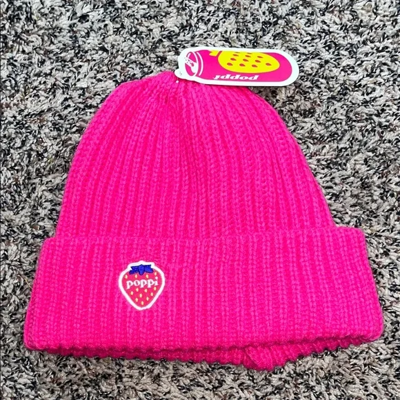 Poppi Hot Pink Ribbed Knit Beanie