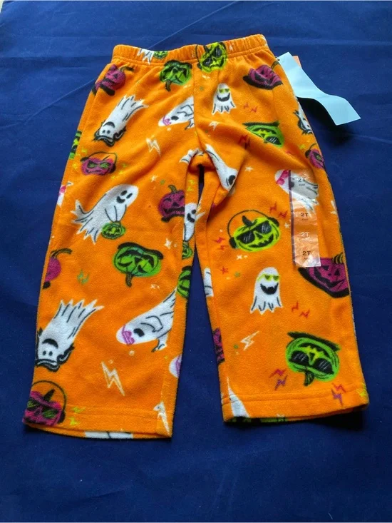 New Hyde & Eeks! Halloween Orange Ghost & Pumpkin Fleece Pajama Pants 2T