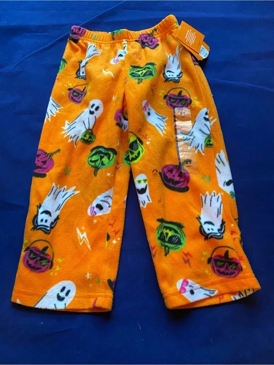 New Hyde & Eeks! Halloween Orange Ghost & Pumpkin Fleece Pajama Pants 2T