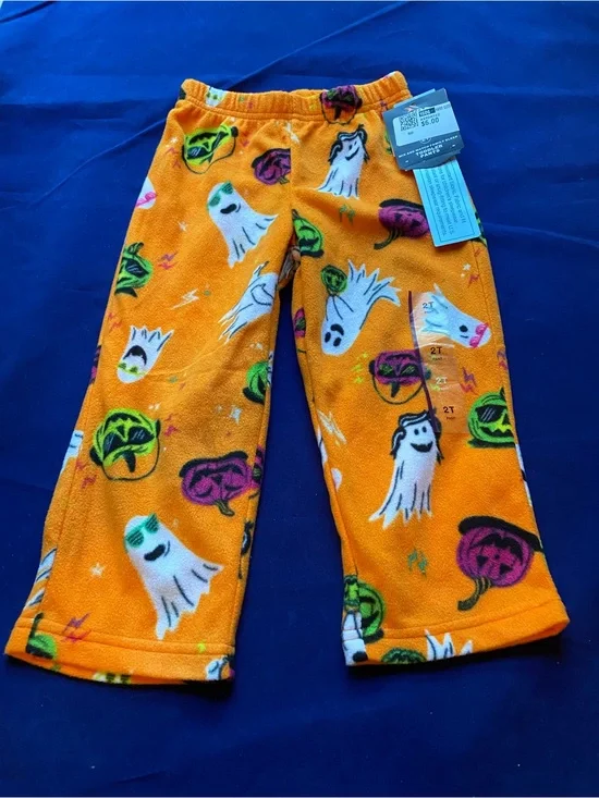New Hyde & Eeks! Halloween Orange Ghost & Pumpkin Fleece Pajama Pants 2T