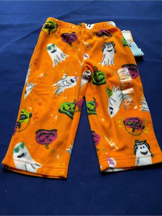 New Hyde & Eeks! Halloween Orange Ghost & Pumpkin Fleece Pajama Pants 18M