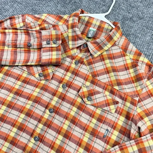 Stio Shirt Mens XL Orange Plaid Flannel Button Up Long Sleeve Outdoor Casual