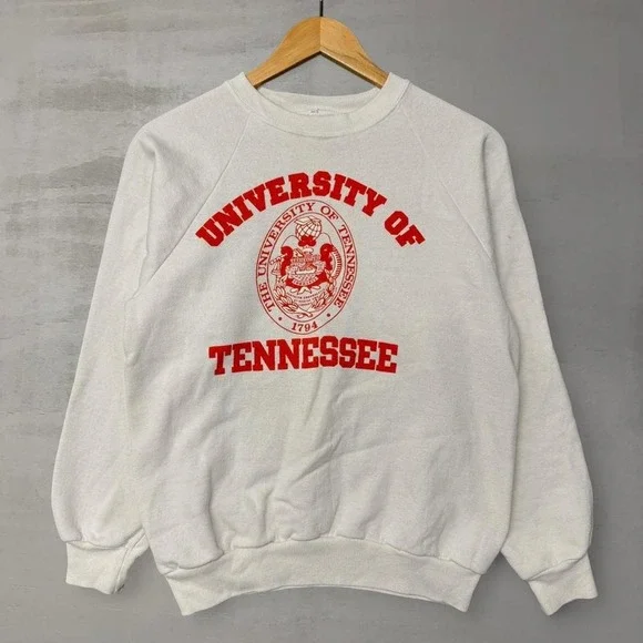 Vintage University of Tennessee Sweatshirt Crewneck Crest 80s White‎ Medium