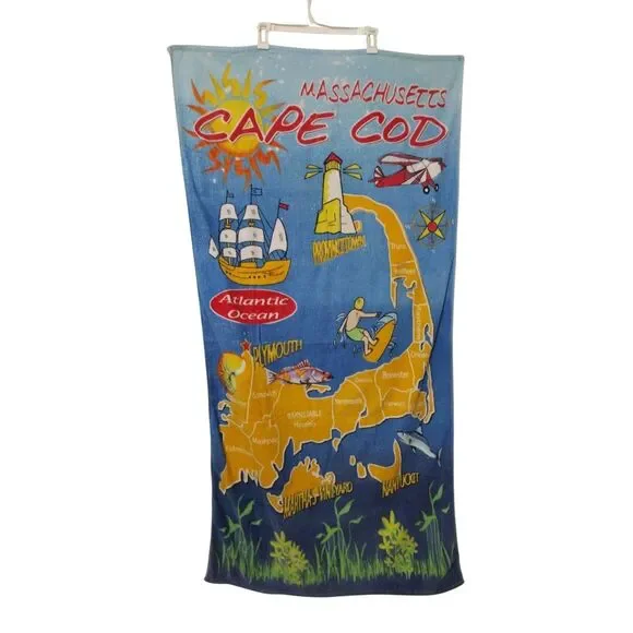 Vintage Life Authentic Apparel Cape Cod Massachusetts Map Beach Towel 29x57
