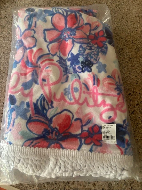 Lilly Pulitzer Pink & Blue Floral Fringe Beach Towel