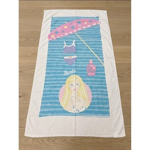 Vintage 2000 Barbie Beach Towel Purple Swimsuit Mattel Franco 52