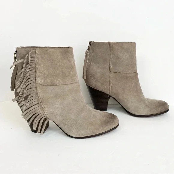 ASH Stone Suede Leather QUICK‎ Pull On Fringe Stacked Heel Boots EU 38