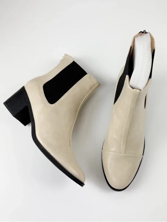 Journee Collection Nigella Chelsea Booties Womens 8.5 Bone White Heeled NEW