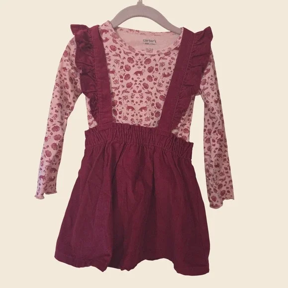Carters Child of Mine 2T Toddler Girls Floral Bodysuit Corduroy Jumper Set NWT