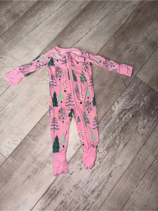 Little Sleepies Pink Christmas Tree Footed Pajamas