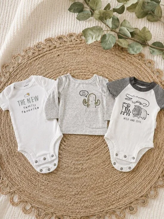Carter's Newborn Baby Bundle 3 Pc Bodysuits & Long Sleeve Top Neutral UGC