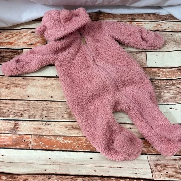 Carter's Plush Pink Hooded Footed Baby One-Piece Fleece Winter