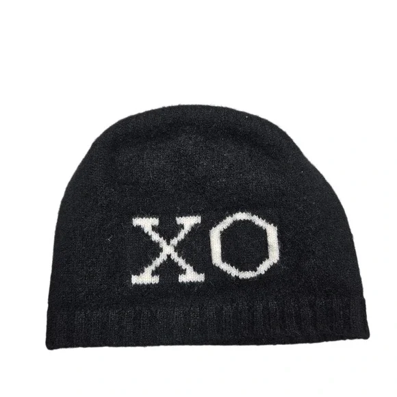 The Cashmere Project Beanie Women OS Black 100% Cashmere XO Knit Hat Winter Chic
