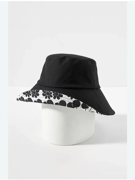 Anthropologie Capitanna Reversible Maxi Bucket Hat Black Cherry Floral