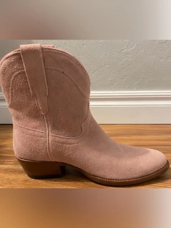 Tecovas Pink Suede Western Ankle Boot