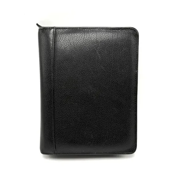 Vintage Franklin Quest Planner 6 Ring Zipper Binder Black Verona Leather 7x9 USA