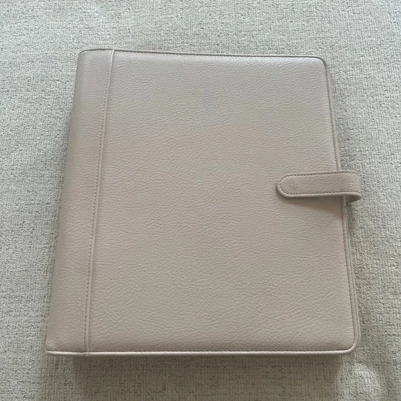 Franklin Covey Blooms Monarch 7 Ring Binder Planner Cover Taupe Pebbled Leather