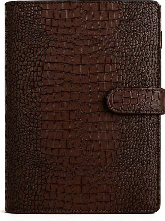 Crocodile-Embossed Refillable 6 Ring Binder Cover, Magnetic Closure, Premium PU