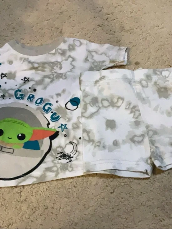 Star Wars The Child (Grogu) White and Gray Tie-Dye Pajama Set & Teal pajama set.