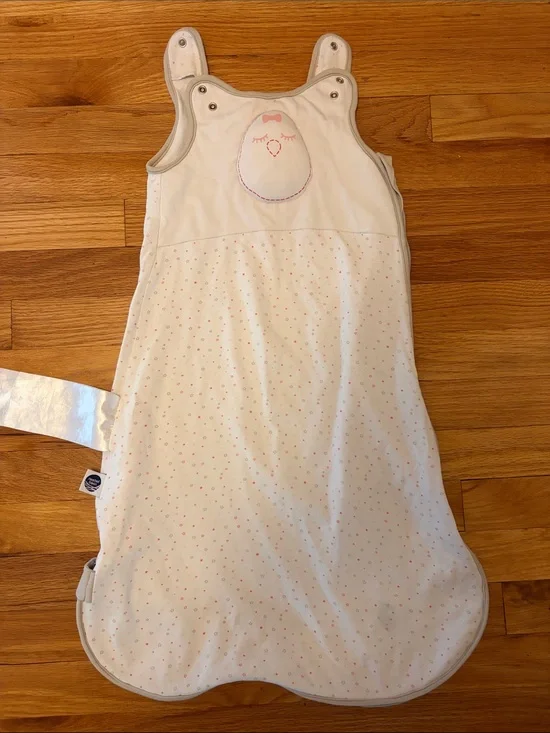 Nested Bean White Sleep Sack with Pink Dot Accents and Embroidered Chick