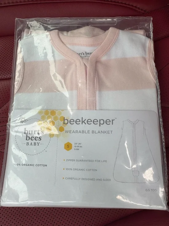 Burt's Bees Baby Pink and White Striped Wearable Blanket