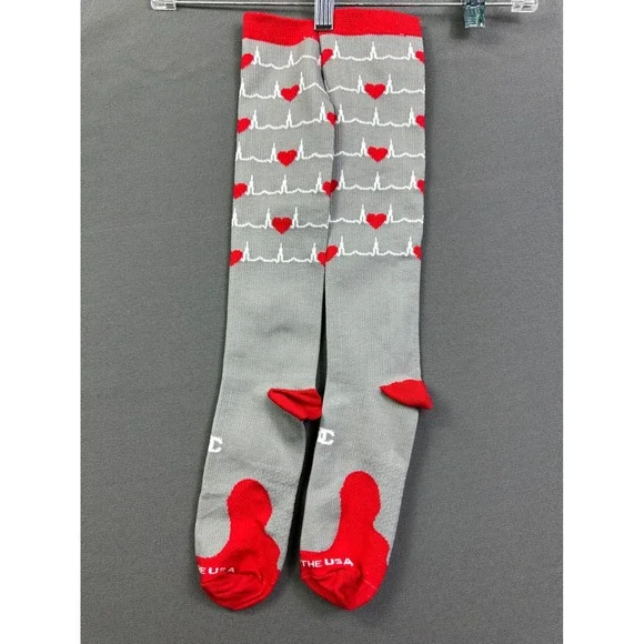 2 pairs ProCompression Marathon Sock Grey Red Heart EKG Heart‎ Compression LG/XL