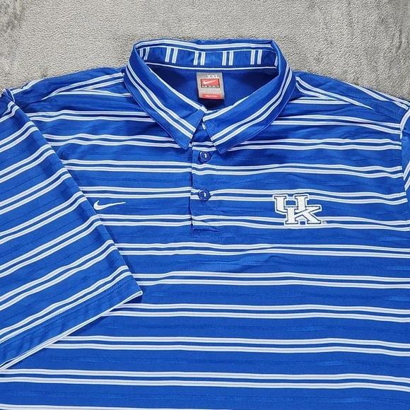 Kentucky Wildcats Shirt Mens 2XL Blue Stripe NCAA Basketball Nike Fit Dry Polo
