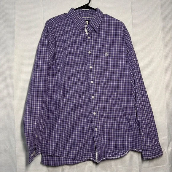 Panhandle Rough Stock Button Down Shirt XL‎ Purple Plaid Long Sleeve ROD4258