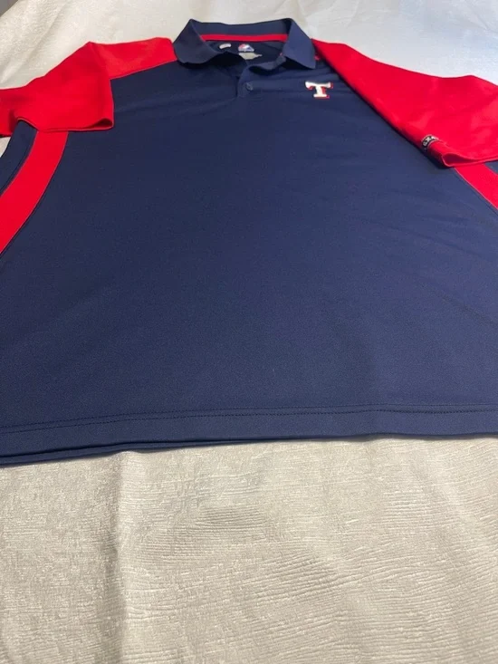 Majestic Navy‎ and Red Texas Rangers Polo Shirt