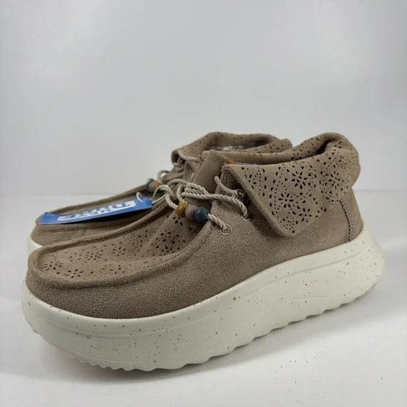 Hey Dude Wendy Peak Fold Boot Suede‎ Women's US 9 Brown Moc Toe Platform Booties