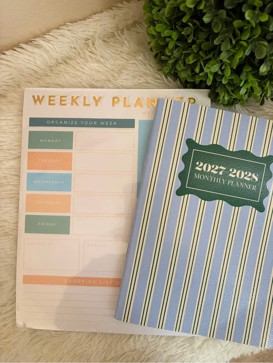 2027-2028 Monthly & Weekly Planner Set in Blue, Green, Peach