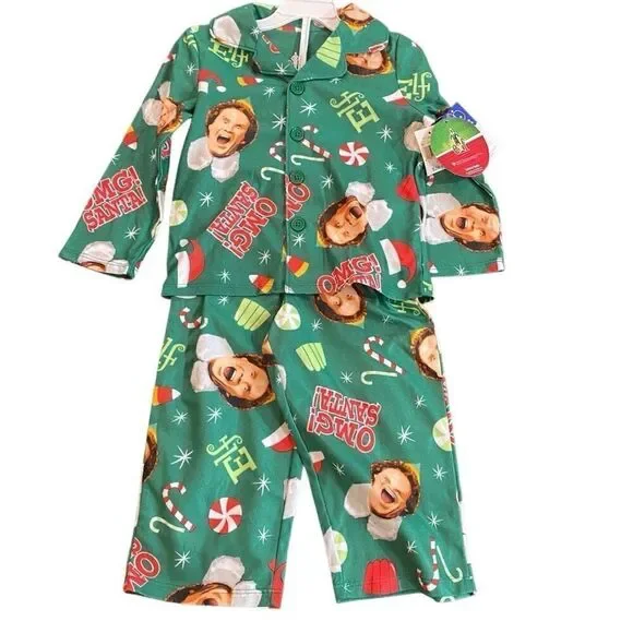 Elf NWT size 2T button up shirt and pant set green red