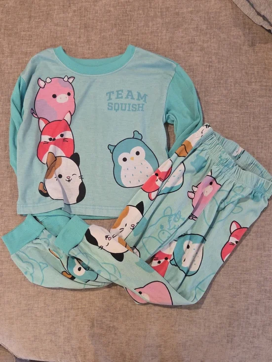 Squishmallows Light Teal Kids Pajama Set with Multicolor Stackable Characters