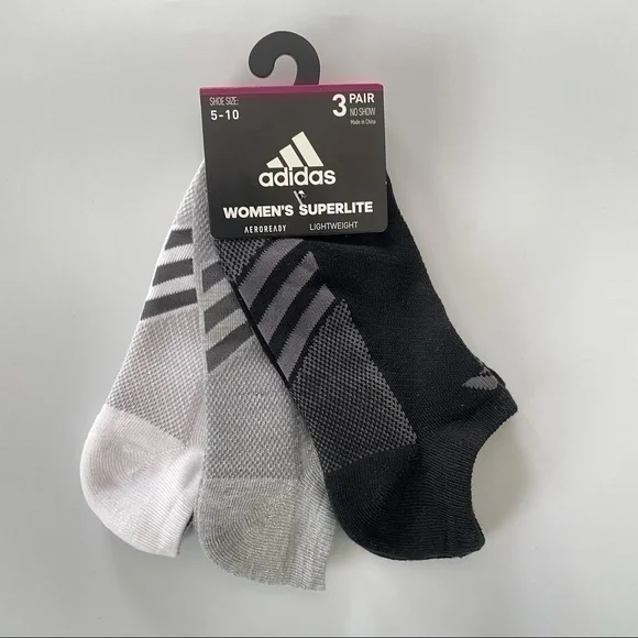 Adidas women’s no show socks black gray white 3 pairs size 5-10