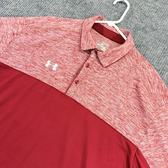 Under Armour HeatGear Polo Shirt Mens 2XL Red Colorblock Golf Performance Top