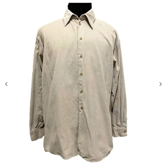 Kenneth Cole Mens XL Beige Corduroy Button Up Shirt Jacket Overshirt Shacket