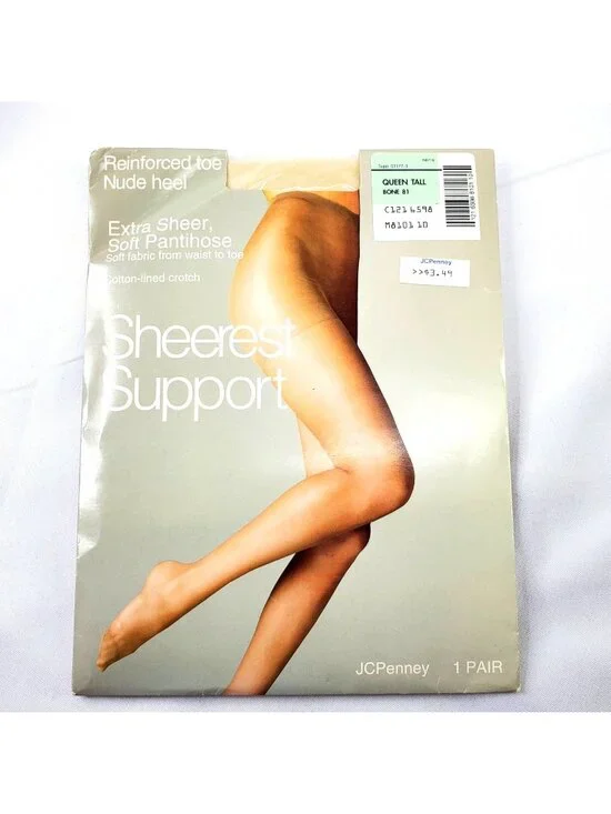 VTG Sheerest Support Queen Tall Pantyhose Reinforced Toe Extra Sheer Bone Color