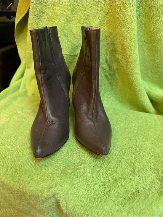 John Fluevog Dark Brown Pointed Toe Leather Ankle Boots