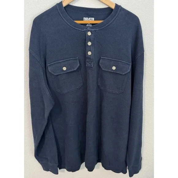 Duluth Trading‎ Men's Size XL Navy Blue Thermal Henley Outdoor Work Chore EUC