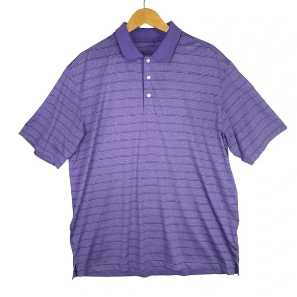 Walter Hagen Mens‎ Purple Striped Golf Polo Shirt Large Performance Short Sleeve