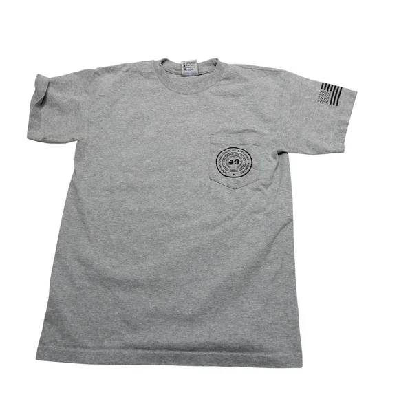 Bayside Shirt Mens Medium‎ Gray Local 49 Union USA Flag Heavyweight Workwear Tee