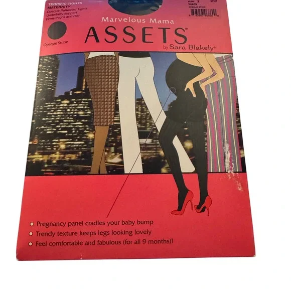 Assets Maternity Tights Size 2 Black Opaque Stripe Underbelly Support Chic