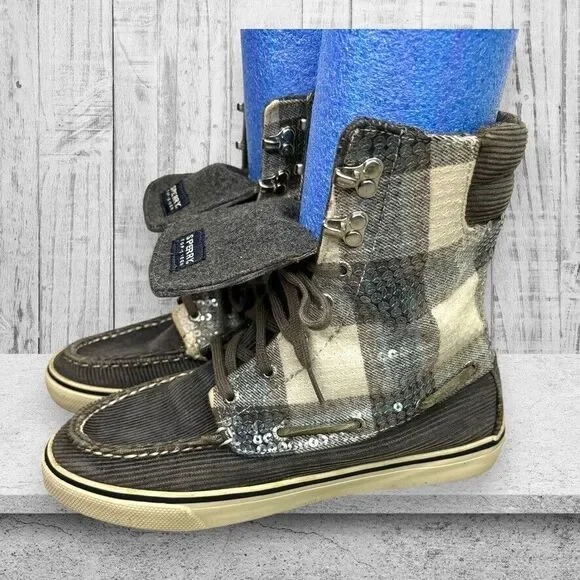 SPERRY TOP-SIDER Acklins Sequin Charcoal Corduroy Ankle Shoes‎ Boot Womens 7M