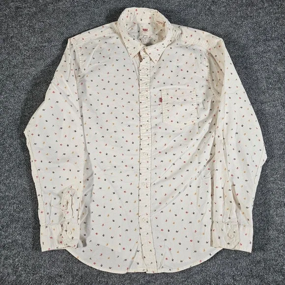 Mens Levis Long Sleeve Button Up Shirt AOP Floral Leaves Size Large Standard Fit