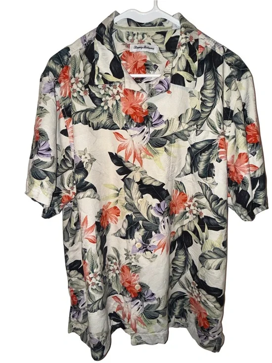 Tommy Bahama Silk Shirt Mens L Tropical Floral Hawaiian Camp Vacation‎ Coastal