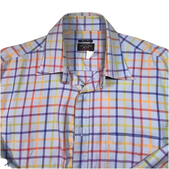 Paul & Shark Shirt Mens Large Multicolor Plaid Button Up Made Italy Yachting EUC