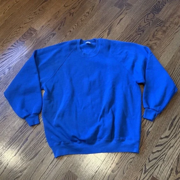 Vtg Jerzees Sweater Adult 2X 90s Crew Sweatshirt Blue‎ Plain Blank 50/50 USA